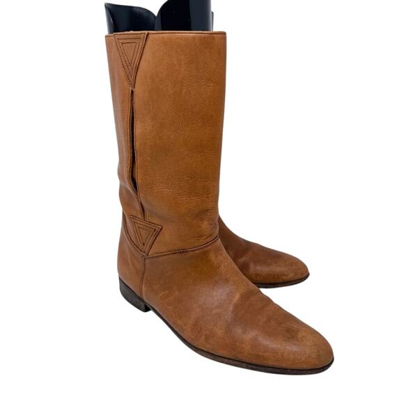 Vintage HipOppoTamus Cognac Brown Leather Mid Calf Boots Men's Size 9.5 Pull On - Picture 10 of 10